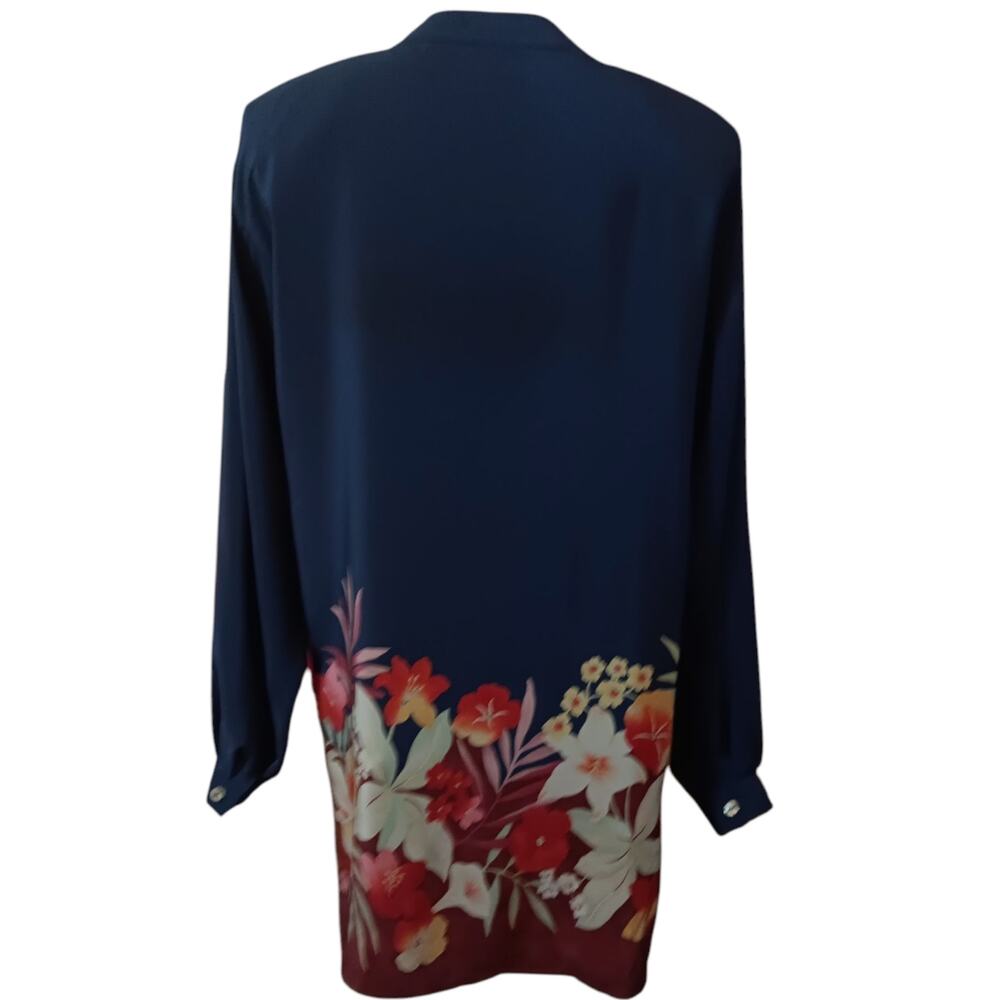 VINTAGE LIZ CLAIBORNE Loose Long Silk Tunic Blouse Dress Floral Oversized 4 - Picture 2 of 11